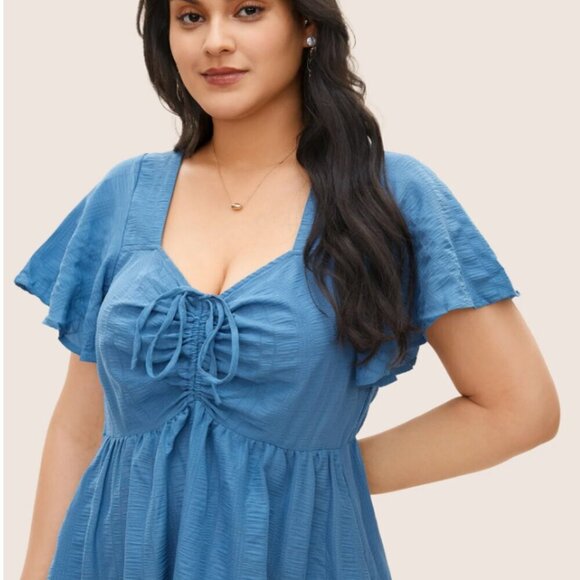 BloomChic Plus Size Plain Ruched Drawstring Pocket Ruffle Tiered Dress - Picture 3 of 6